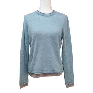 Griffen Cashmere Light Blue Crew Neck Sweater w/ Faux Undershirt Wool Blend - L
